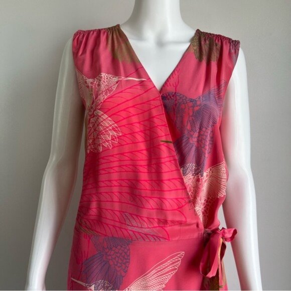 Tibi 100% Silk Wrap Pink Hummingbird Dress - 4 - Picture 4 of 8